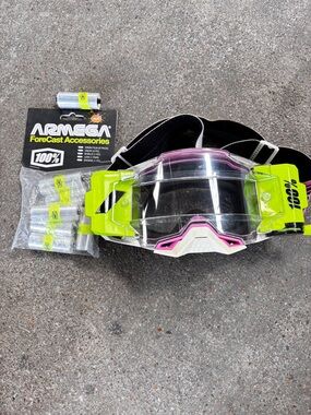 100% Clear Lens Motocross Goggles with Neon Green & Pink Accents